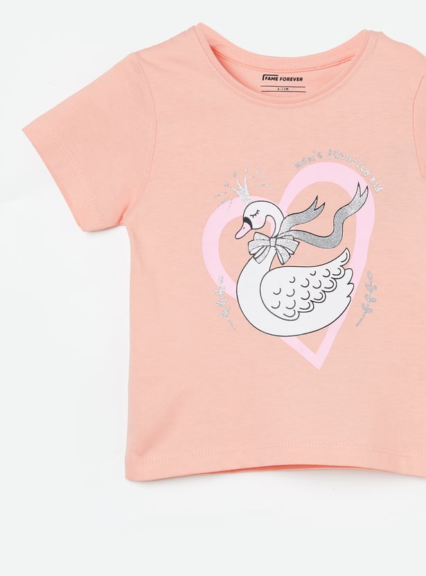 FAME FOREVER Girls Swan Graphic Print T-shirt