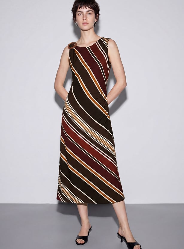 CODE Striped Midi Dress