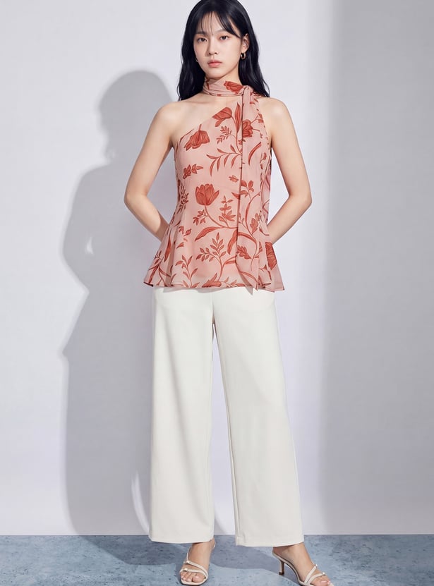 CODE Floral Print One-Shoulder Top