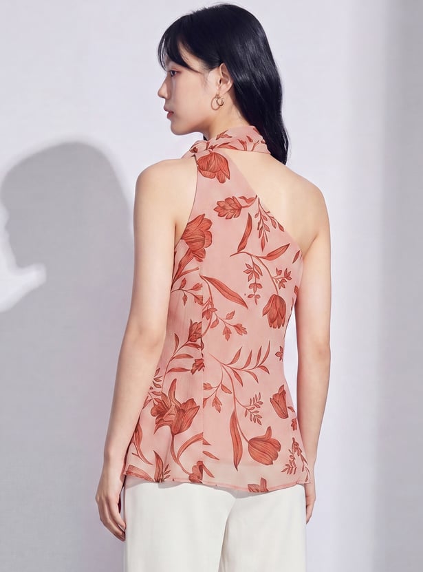 CODE Floral Print One-Shoulder Top