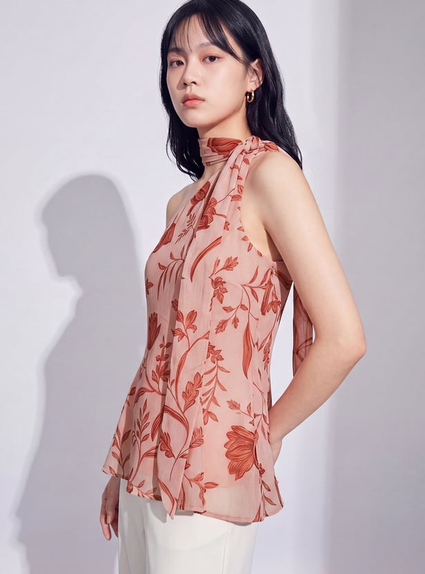 CODE Floral Print One-Shoulder Top