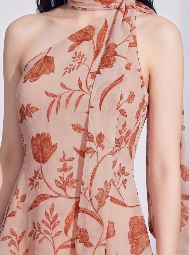 CODE Floral Print One-Shoulder Top