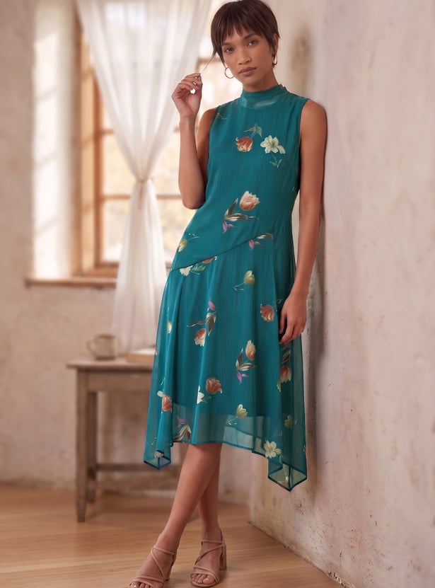 CODE Floral Print Asymmetric Hem Dress