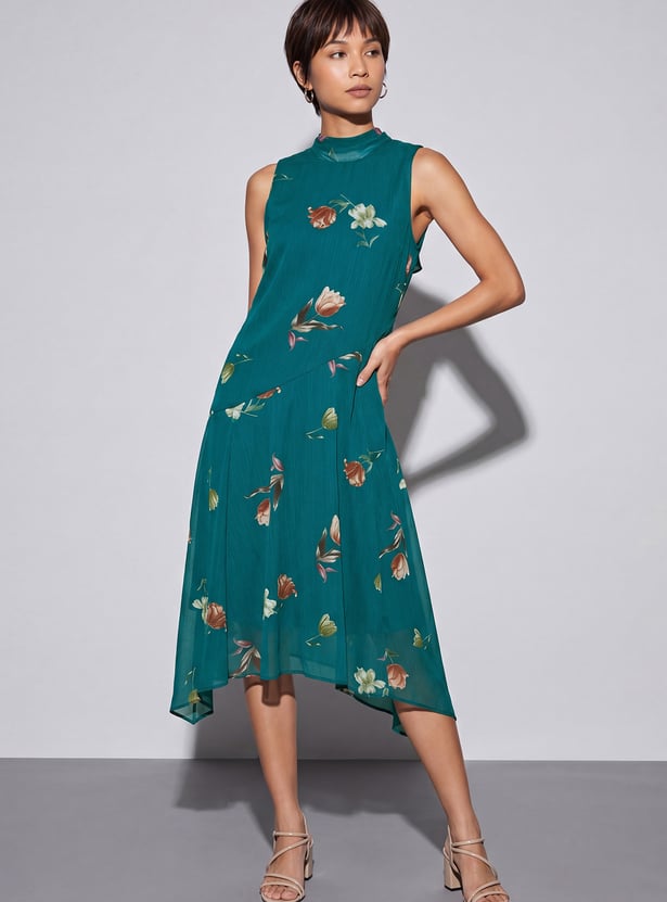 CODE Floral Print Asymmetric Hem Dress
