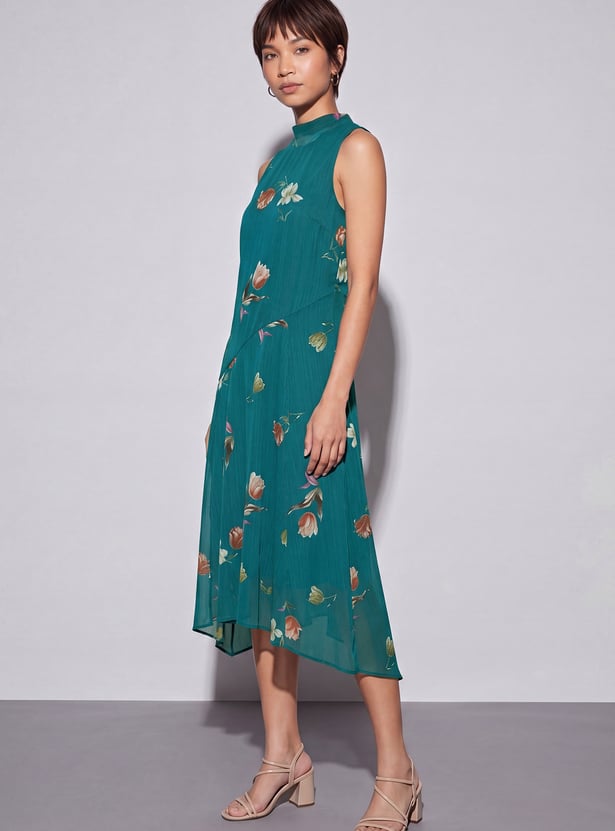 CODE Floral Print Asymmetric Hem Dress