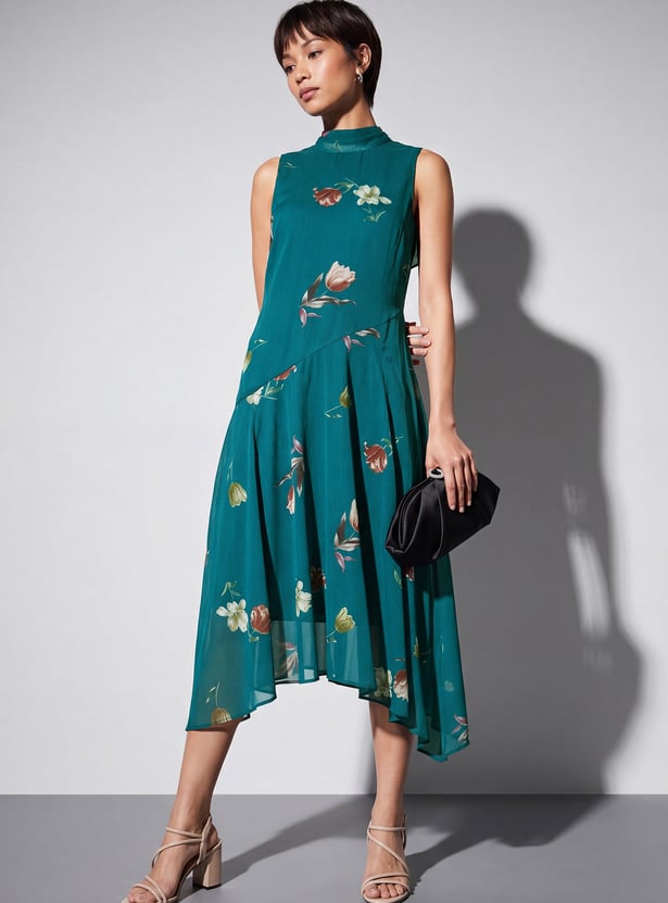CODE Floral Print Asymmetric Hem Dress