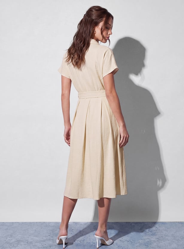 CODE Solid Belted Midi Dress