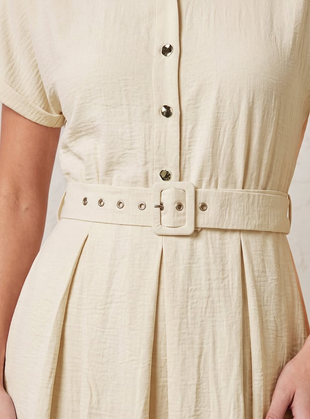 CODE Solid Belted Midi Dress