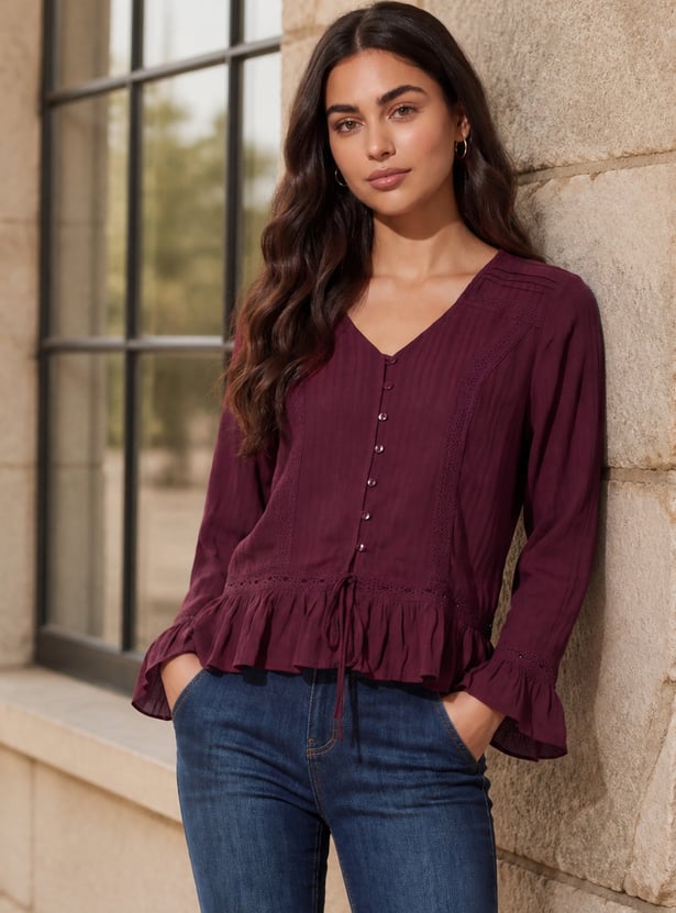 FAME FOREVER Textured V-Neck Top