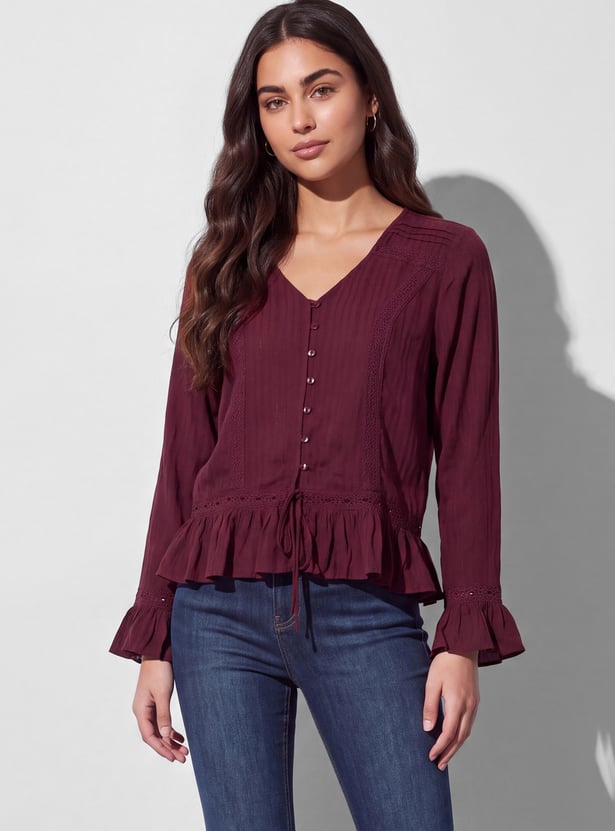 FAME FOREVER Textured V-Neck Top