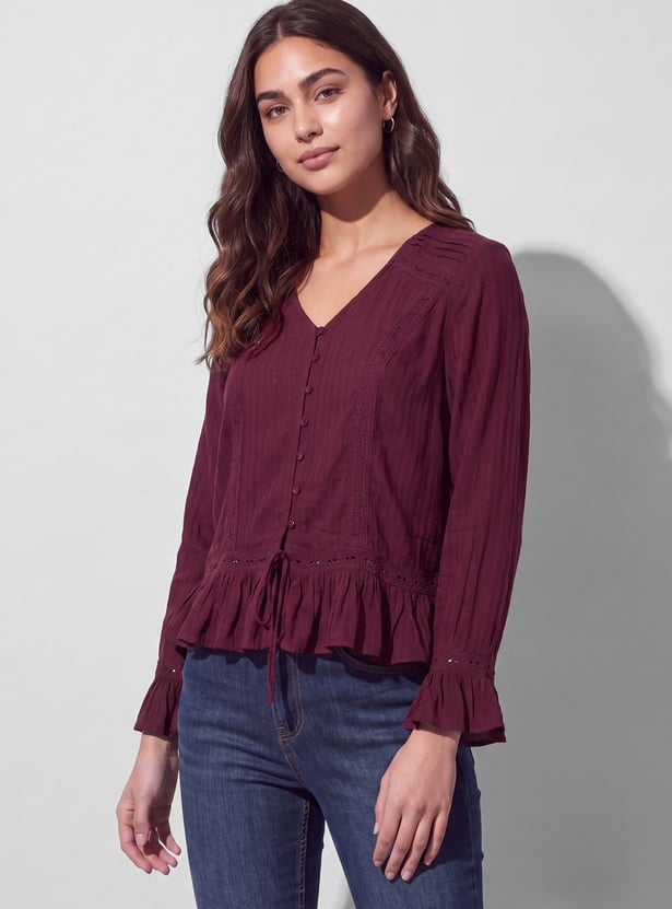 FAME FOREVER Textured V-Neck Top