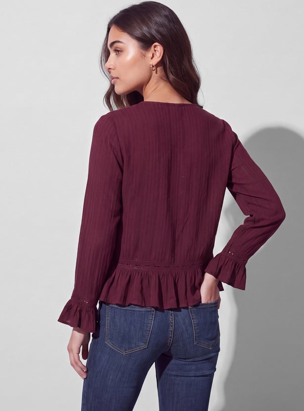 FAME FOREVER Textured V-Neck Top