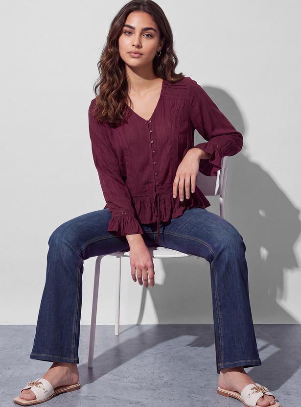 FAME FOREVER Textured V-Neck Top