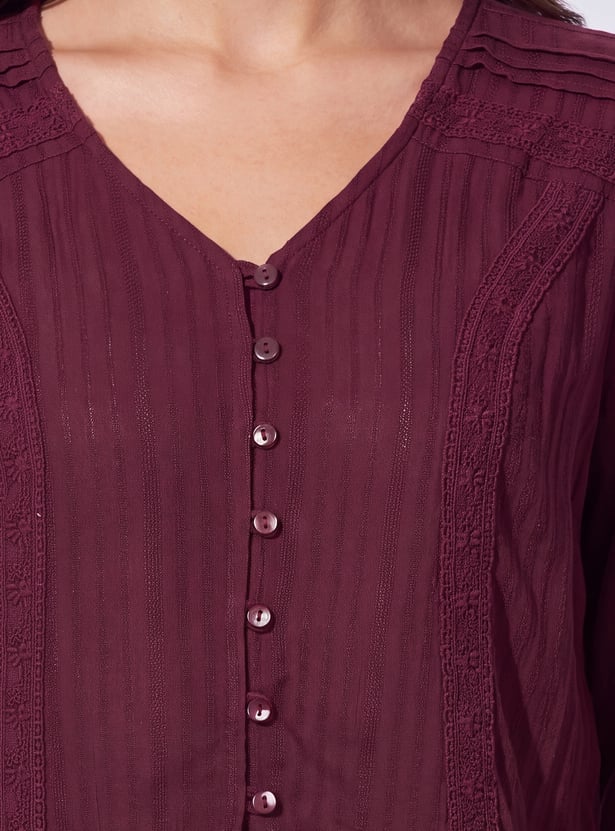 FAME FOREVER Textured V-Neck Top