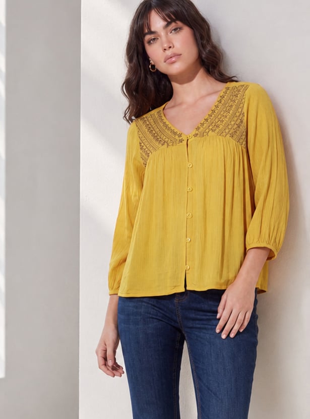 FAME FOREVER Embroidered Buttoned Top