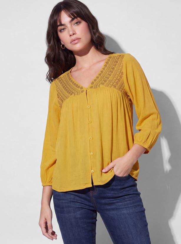 FAME FOREVER Embroidered Buttoned Top