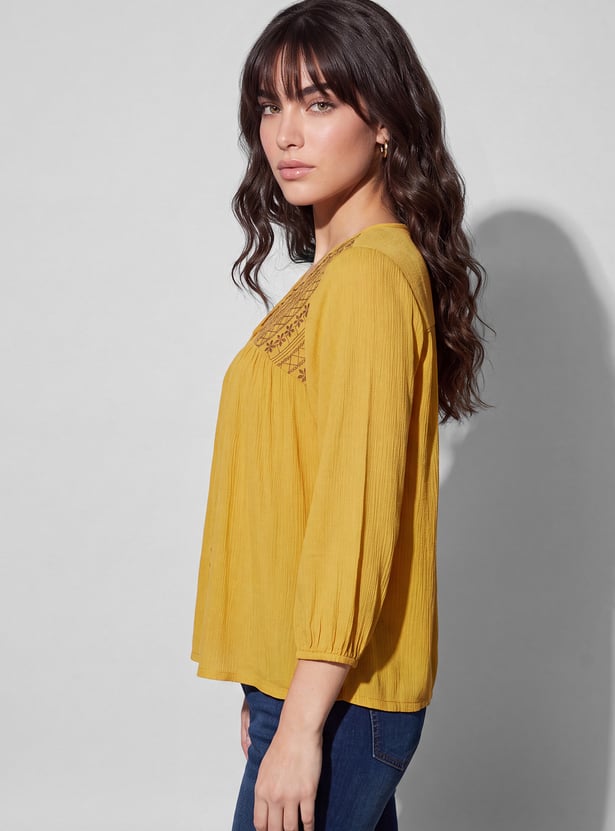 FAME FOREVER Embroidered Buttoned Top