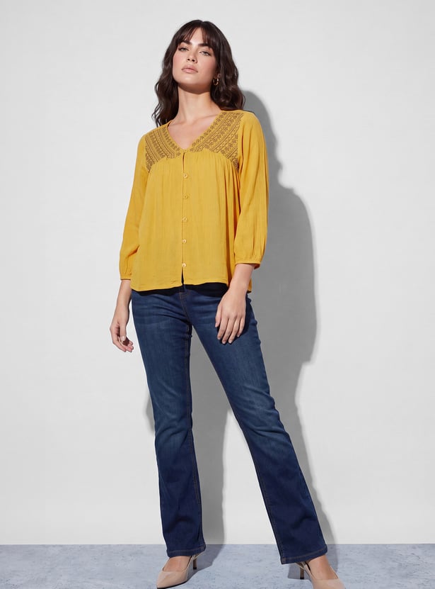 FAME FOREVER Embroidered Buttoned Top