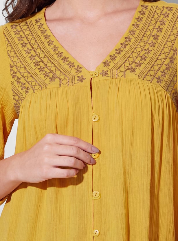 FAME FOREVER Embroidered Buttoned Top