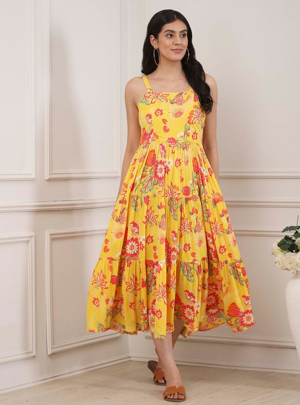 BIBA Floral Print Tiered Maxi Dress