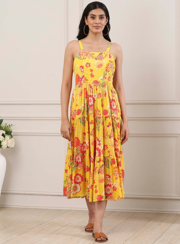 BIBA Floral Print Tiered Maxi Dress