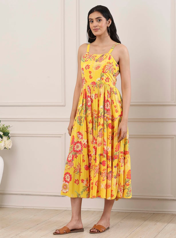 BIBA Floral Print Tiered Maxi Dress