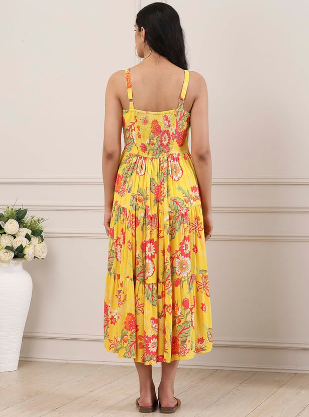 BIBA Floral Print Tiered Maxi Dress