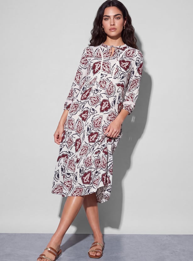 FAME FOREVER Floral Print Tie-Up Midi Dress