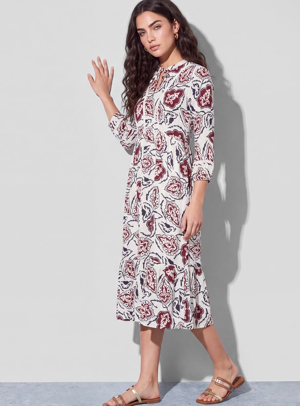 FAME FOREVER Floral Print Tie-Up Midi Dress