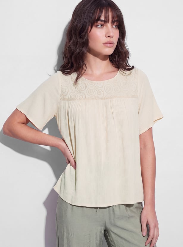 FAME FOREVER Lace Detail Round Neck Top