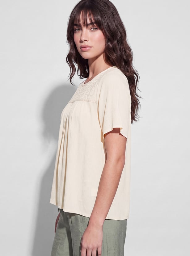 FAME FOREVER Lace Detail Round Neck Top