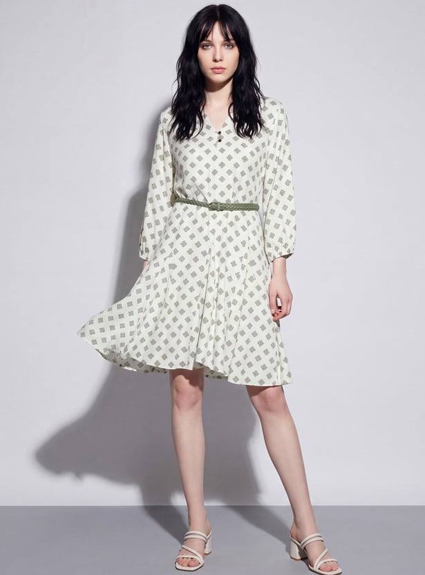 FAME FOREVER Printed Belted Midi Dress