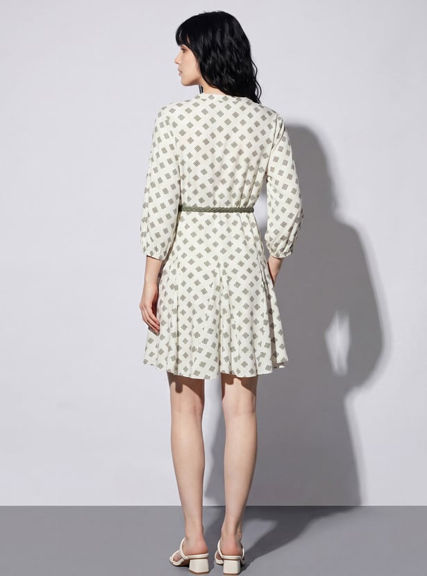 FAME FOREVER Printed Belted Midi Dress