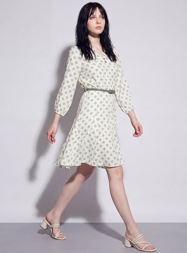 FAME FOREVER Printed Belted Midi Dress