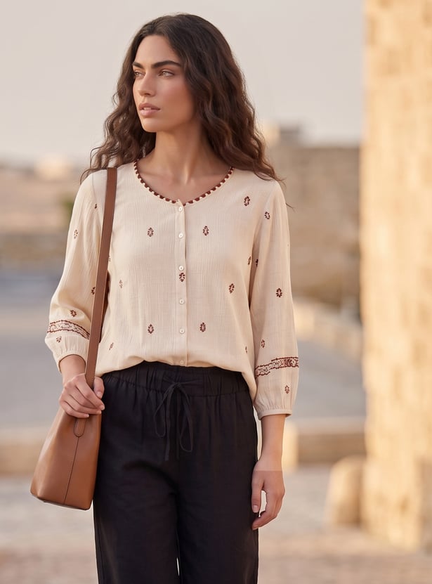 FAME FOREVER Embroidered Buttoned Top