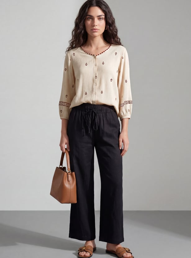 FAME FOREVER Embroidered Buttoned Top