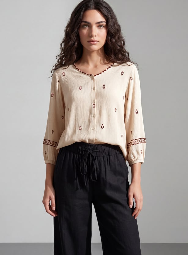 FAME FOREVER Embroidered Buttoned Top
