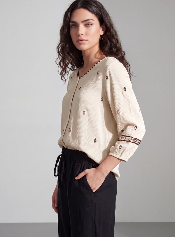FAME FOREVER Embroidered Buttoned Top