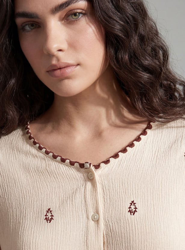 FAME FOREVER Embroidered Buttoned Top