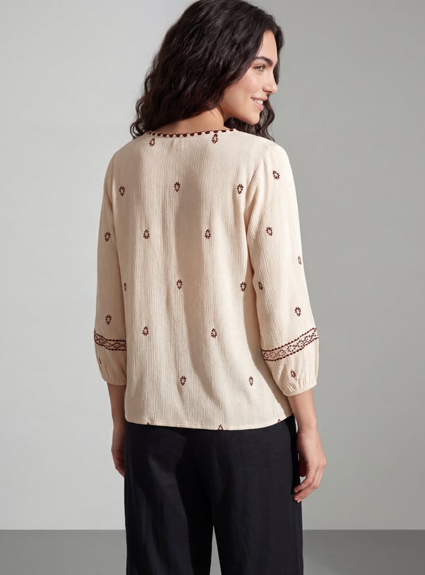FAME FOREVER Embroidered Buttoned Top