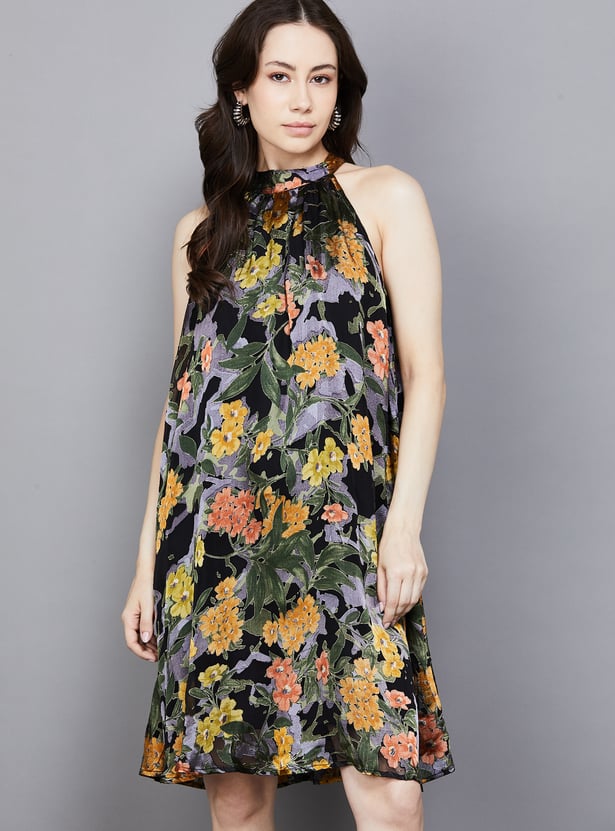 AND Floral Print High-Neck Midi Dress