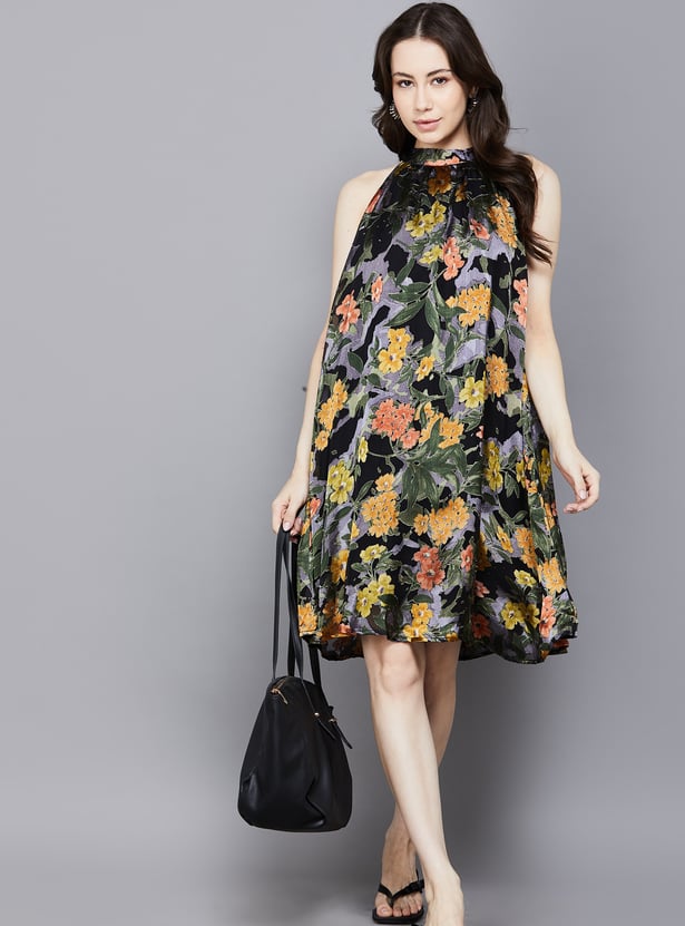 AND Floral Print High-Neck Midi Dress