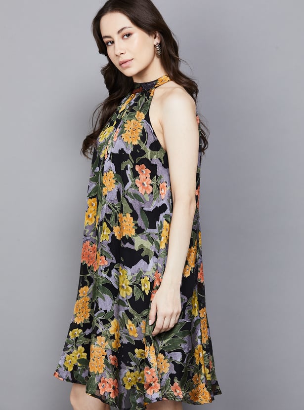 AND Floral Print High-Neck Midi Dress
