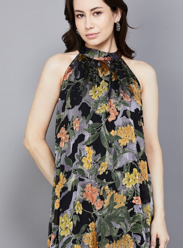 AND Floral Print High-Neck Midi Dress