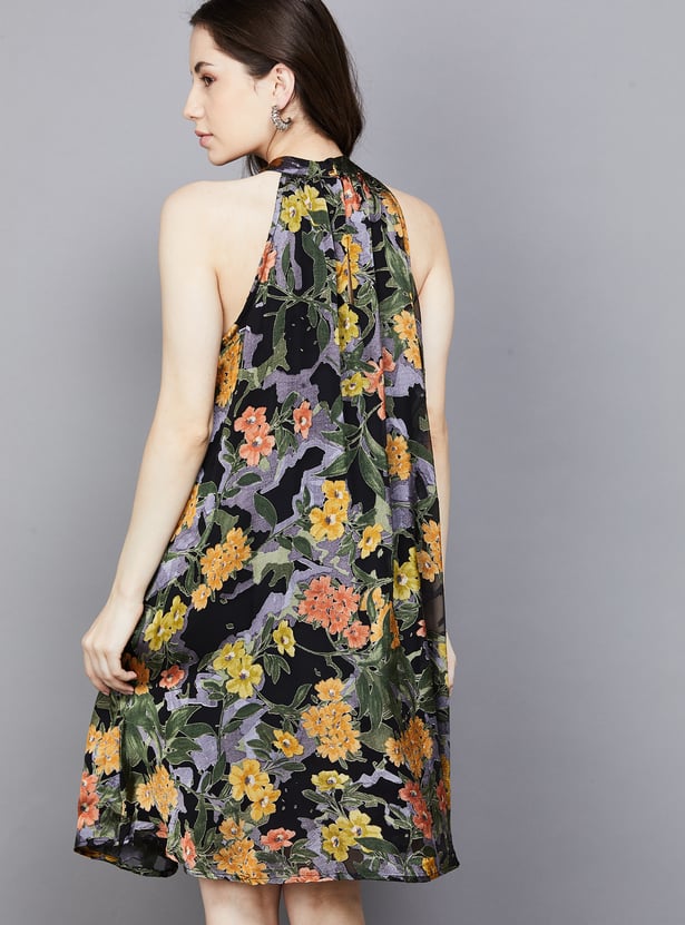 AND Floral Print High-Neck Midi Dress