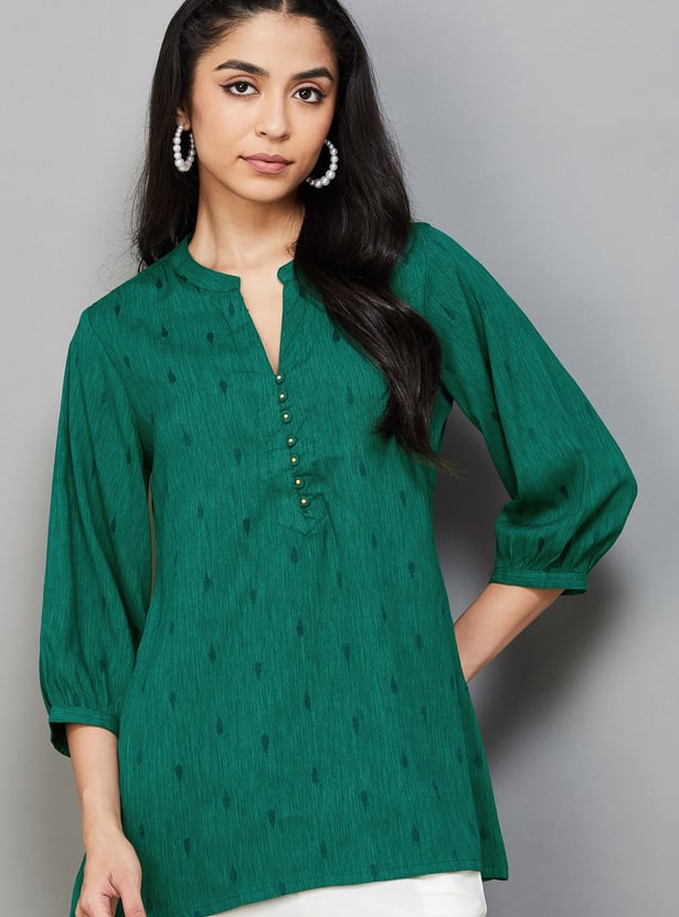 LIBAS Embroidered Band Collar 3/4th Sleeves Straight Kurti