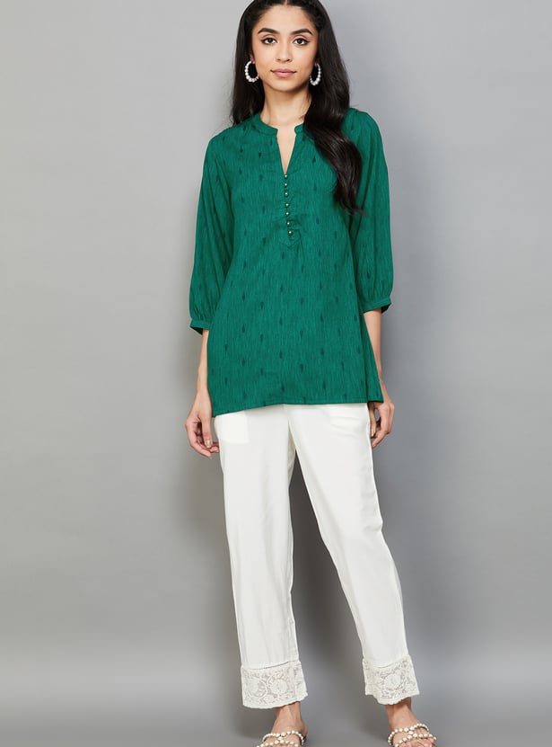 LIBAS Embroidered Band Collar 3/4th Sleeves Straight Kurti