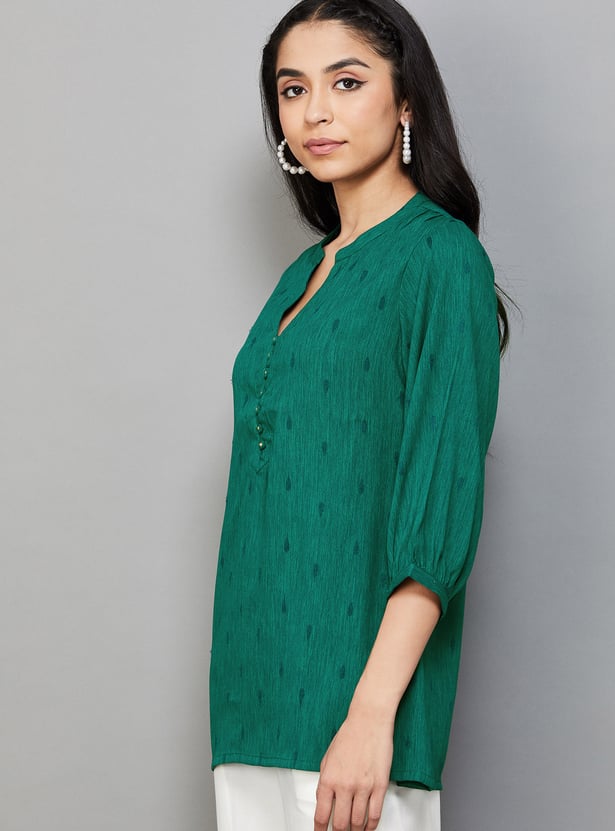 LIBAS Embroidered Band Collar 3/4th Sleeves Straight Kurti