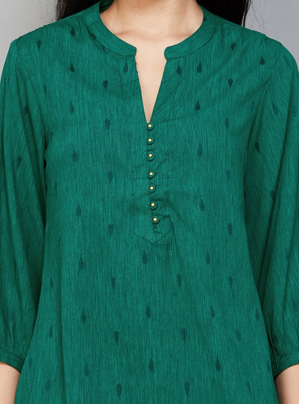 LIBAS Embroidered Band Collar 3/4th Sleeves Straight Kurti