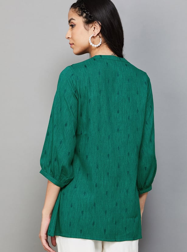 LIBAS Embroidered Band Collar 3/4th Sleeves Straight Kurti